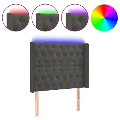 vidaXL LED posteljno vzglavje temno sivo 93x16x118/128 cm žamet