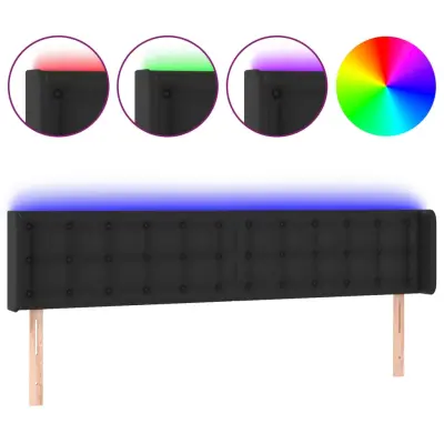 vidaXL LED posteljno vzglavje črno 183x16x78/88 cm umetno usnje