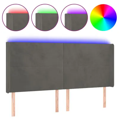 vidaXL LED posteljno vzglavje temno sivo 163x16x118/128 cm žamet