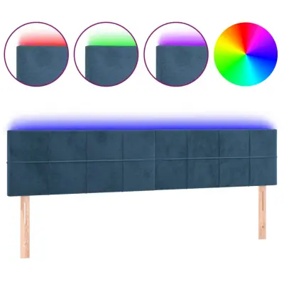 vidaXL LED posteljno vzglavje temno modro 180x5x78/88 cm žamet