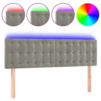 vidaXL LED posteljno vzglavje svetlo sivo 144x5x78/88 cm žamet