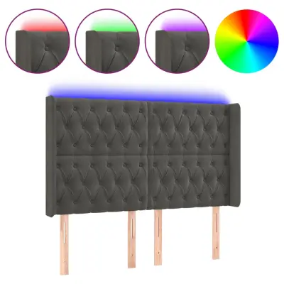 vidaXL LED posteljno vzglavje temno sivo 163x16x118/128 cm žamet