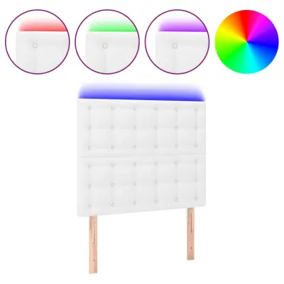 vidaXL LED posteljno vzglavje belo 90x5x118/128 cm umetno usnje