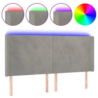 vidaXL LED posteljno vzglavje svetlo sivo 203x16x118/128 cm žamet