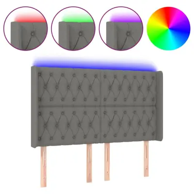 vidaXL LED posteljno vzglavje temno sivo 163x16x118/128 cm blago