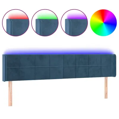 vidaXL LED posteljno vzglavje temno modro 183x16x78/88 cm žamet