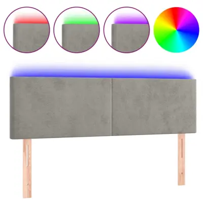 vidaXL LED posteljno vzglavje svetlo sivo 144x5x78/88 cm žamet