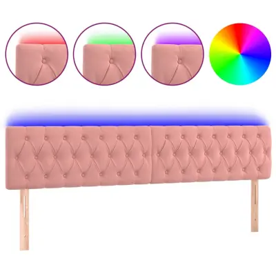 vidaXL LED posteljno vzglavje roza 200x7x78/88 cm žamet