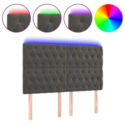 vidaXL LED posteljno vzglavje temno sivo 160x7x118/128 cm žamet