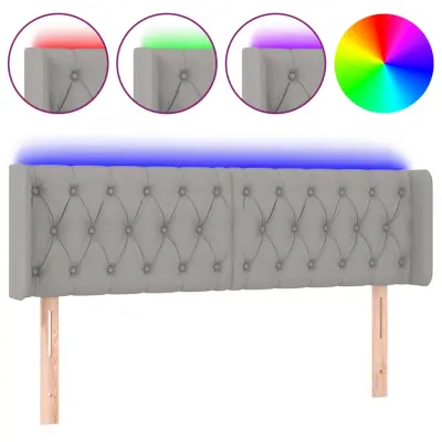 vidaXL LED posteljno vzglavje svetlo sivo 163x16x78/88 cm blago