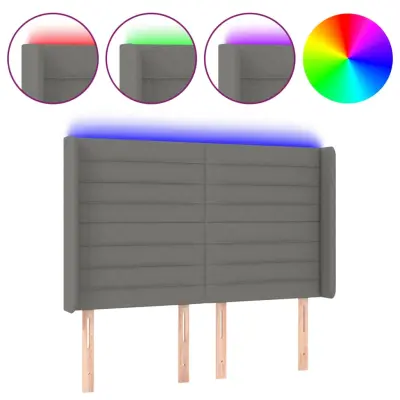 vidaXL LED posteljno vzglavje temno sivo 147x16x118/128 cm blago