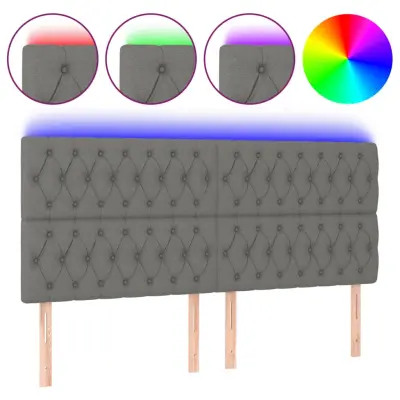 vidaXL LED posteljno vzglavje temno sivo 180x7x118/128 cm blago