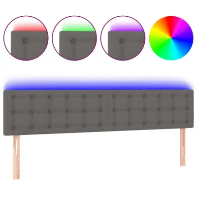 vidaXL LED posteljno vzglavje sivo 180x5x78/88 cm umetno usnje