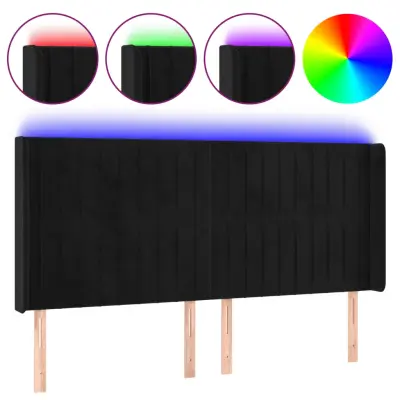 vidaXL LED posteljno vzglavje črno 163x16x118/128 cm žamet
