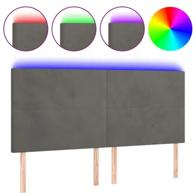 vidaXL LED posteljno vzglavje temno sivo 160x5x118/128 cm žamet
