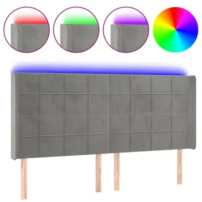 vidaXL LED posteljno vzglavje svetlo sivo 203x16x118/128 cm žamet