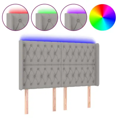 vidaXL LED posteljno vzglavje svetlo sivo 163x16x118/128 cm blago
