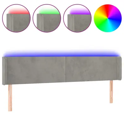 vidaXL LED posteljno vzglavje svetlo sivo 203x16x78/88 cm žamet