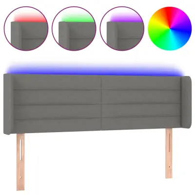 vidaXL LED posteljno vzglavje temno sivo 147x16x78/88 cm blago