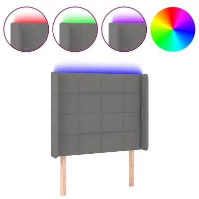 vidaXL LED posteljno vzglavje temno sivo 93x16x118/128 cm blago