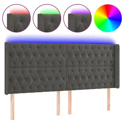vidaXL LED posteljno vzglavje temno sivo 183x16x118/128 cm žamet