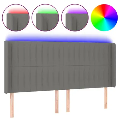 vidaXL LED posteljno vzglavje temno sivo 183x16x118/128 cm blago