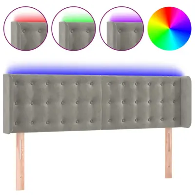 vidaXL LED posteljno vzglavje svetlo sivo 147x16x78/88 cm žamet