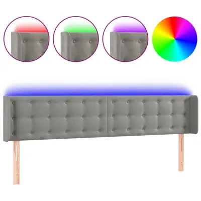 vidaXL LED posteljno vzglavje svetlo sivo 163x16x78/88 cm žamet