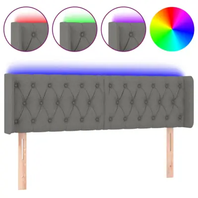 vidaXL LED posteljno vzglavje temno sivo 163x16x78/88 cm blago