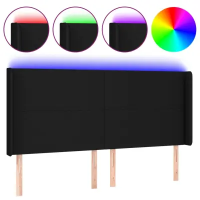 vidaXL LED posteljno vzglavje črno 183x16x118/128 cm blago