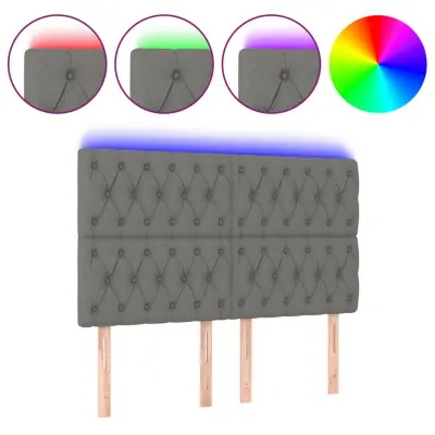 vidaXL LED posteljno vzglavje temno sivo 160x7x118/128 cm blago