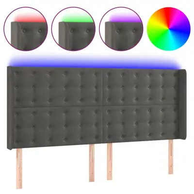 vidaXL LED posteljno vzglavje temno sivo 203x16x118/128 cm žamet