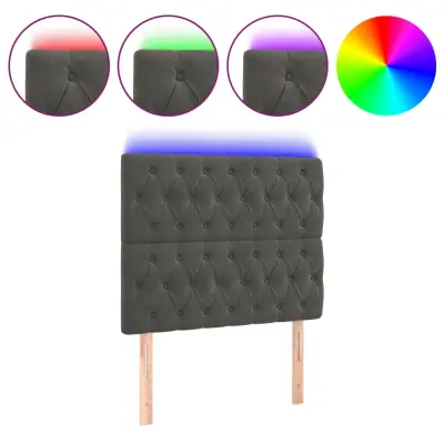 vidaXL LED posteljno vzglavje temno sivo 90x7x118/128 cm žamet
