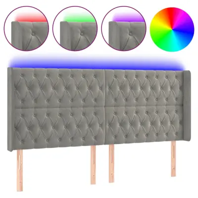 vidaXL LED posteljno vzglavje svetlo sivo 203x16x118/128 cm žamet
