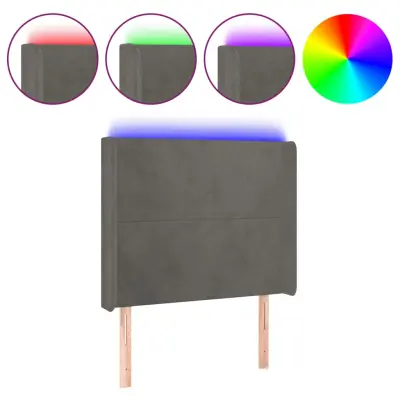 vidaXL LED posteljno vzglavje temno sivo 93x16x118/128 cm žamet