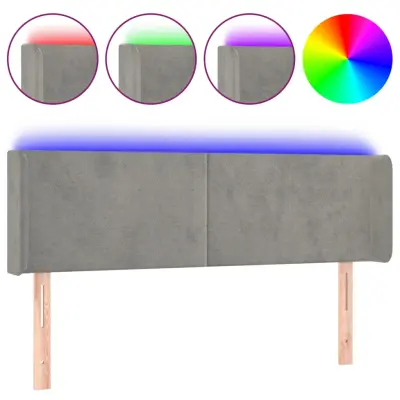 vidaXL LED posteljno vzglavje svetlo sivo 147x16x78/88 cm žamet