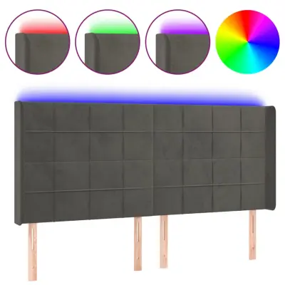 vidaXL LED posteljno vzglavje temno sivo 183x16x118/128 cm žamet