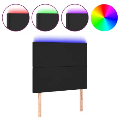 vidaXL LED posteljno vzglavje črno 90x5x118/128 cm umetno usnje