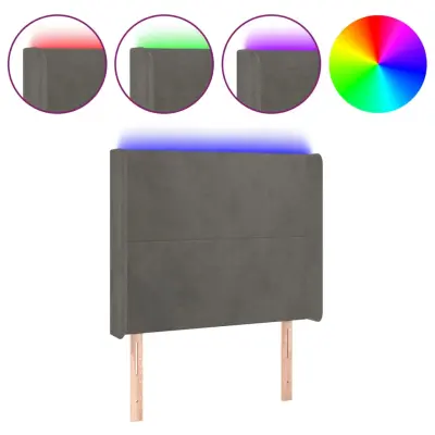 vidaXL LED posteljno vzglavje temno sivo 103x16x118/128 cm žamet