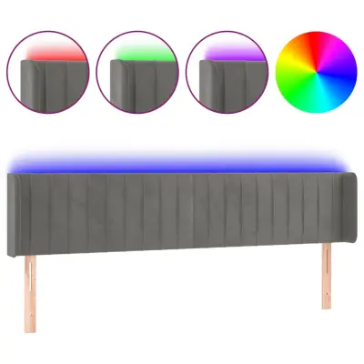 vidaXL LED posteljno vzglavje svetlo sivo 163x16x78/88 cm žamet
