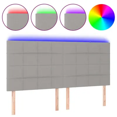 vidaXL LED posteljno vzglavje svetlo sivo 200x5x118/128 cm blago