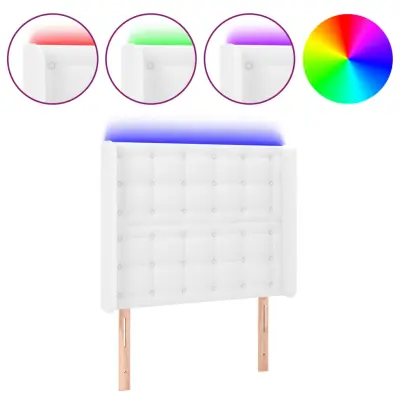 vidaXL LED posteljno vzglavje belo 93x16x118/128 cm umetno usnje