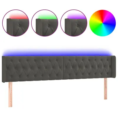 vidaXL LED posteljno vzglavje temno sivo 183x16x78/88 cm žamet