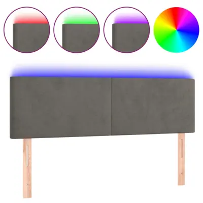 vidaXL LED posteljno vzglavje temno sivo 144x5x78/88 cm žamet