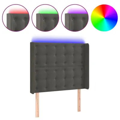 vidaXL LED posteljno vzglavje temno sivo 103x16x118/128 cm žamet