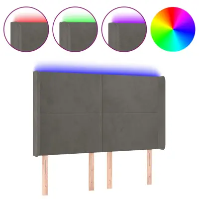 vidaXL LED posteljno vzglavje temno sivo 147x16x118/128 cm žamet