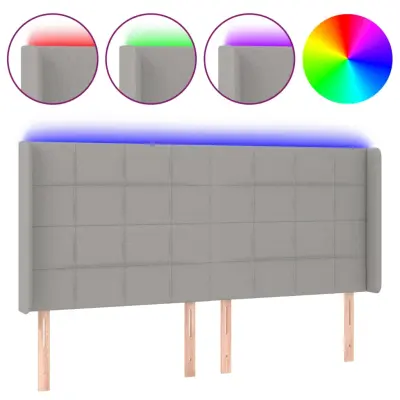 vidaXL LED posteljno vzglavje svetlo sivo 203x16x118/128 cm blago