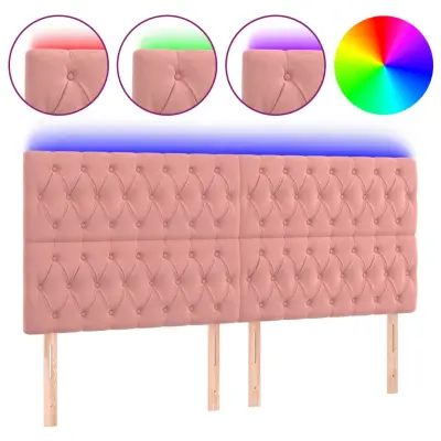 vidaXL LED posteljno vzglavje roza 200x7x118/128 cm žamet