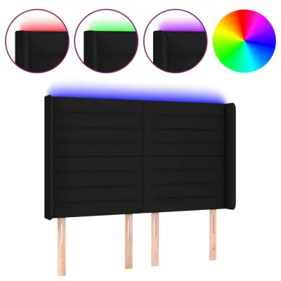 vidaXL LED posteljno vzglavje črno 147x16x118/128 cm blago