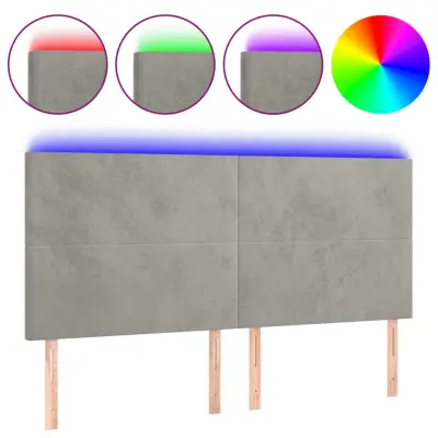 vidaXL LED posteljno vzglavje svetlo sivo 200x5x118/128 cm žamet